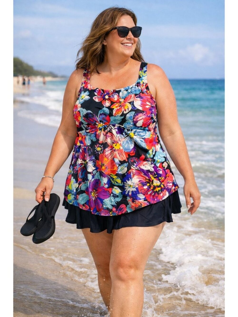 Azul by Maxine of Hollywood Floral Skirted Tankini Swimsuit 16W LYCRA Xtra Life